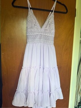 Pink Lily Light Lavender Lace Bodice Tiered Midi Dress